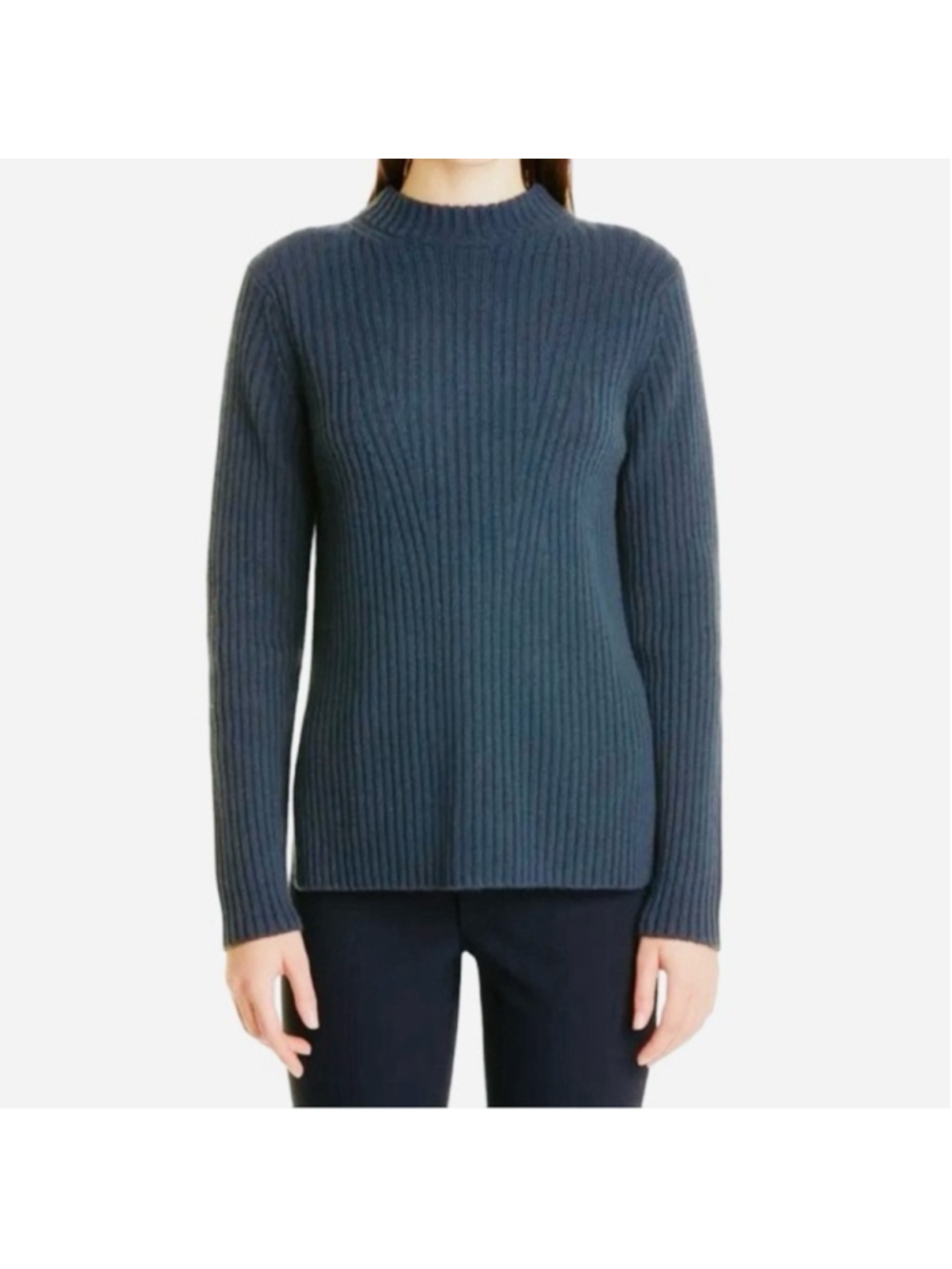 Vince Dark Teal Cashmere Wool Ribbed Mock Neck Tunic Sweater Size S